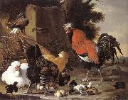 Melchior de Hondecoeter A Cock, Hens and Chicks painting